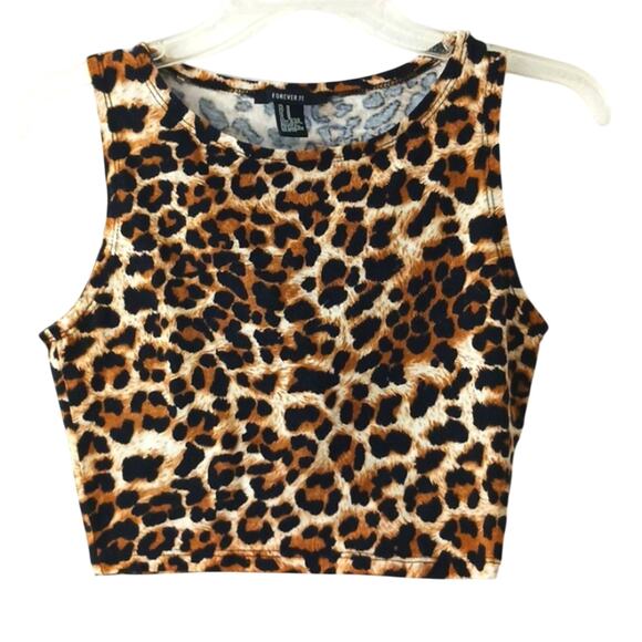 VNT Forever 21 Leopard Cropped Tank Top Sz M Animal Print Cheetah Safari Jungle - Picture 1 of 7